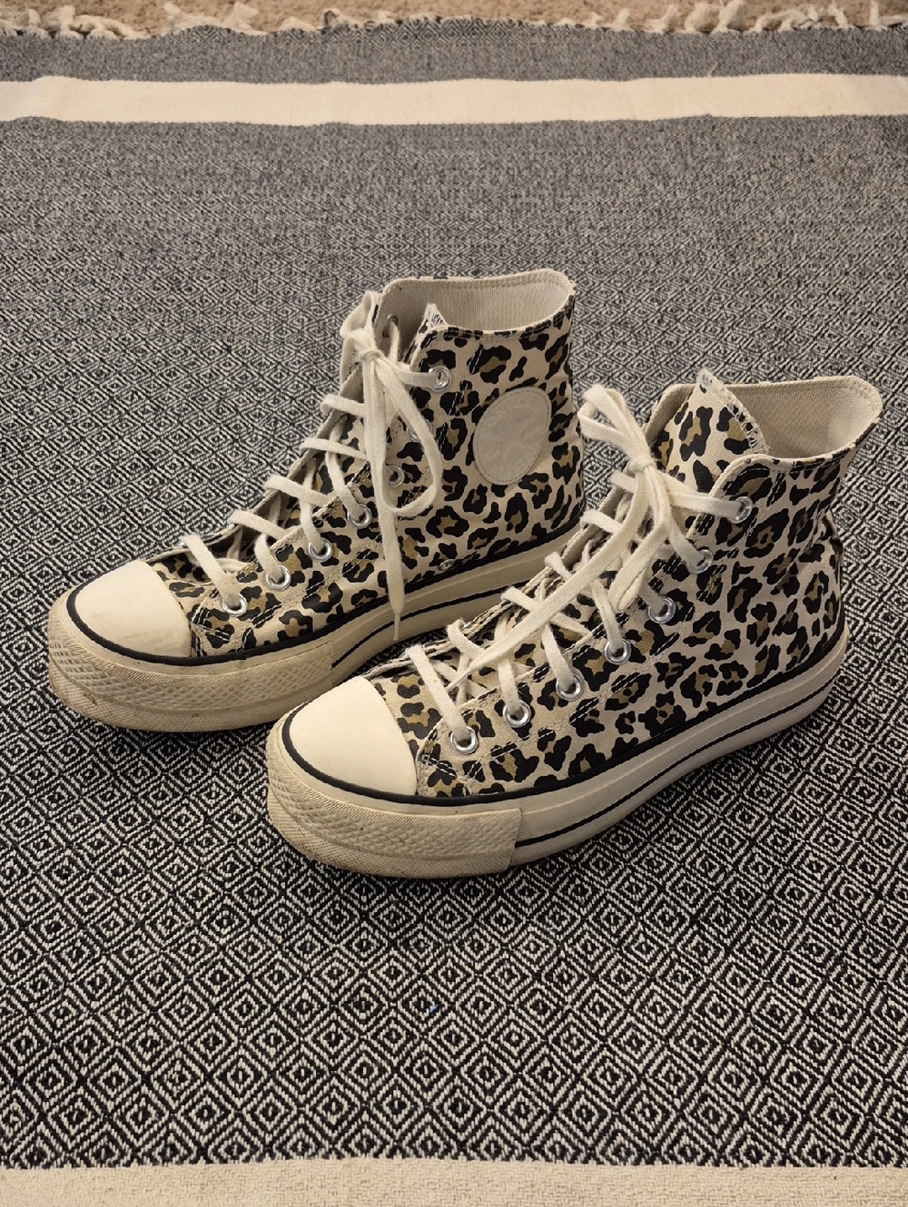 Converse All Star Lift Platform Hi-Top Leopard Print Canvas Sneakers Women's 8.5